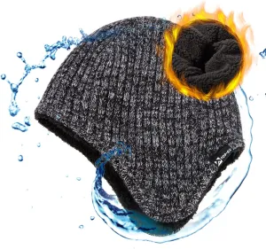 TOP-EX Oversized XL/XXL Merino Wool Blend Waterproof Earflap Beanie Fleece Lined Hat Winter Skull Cap