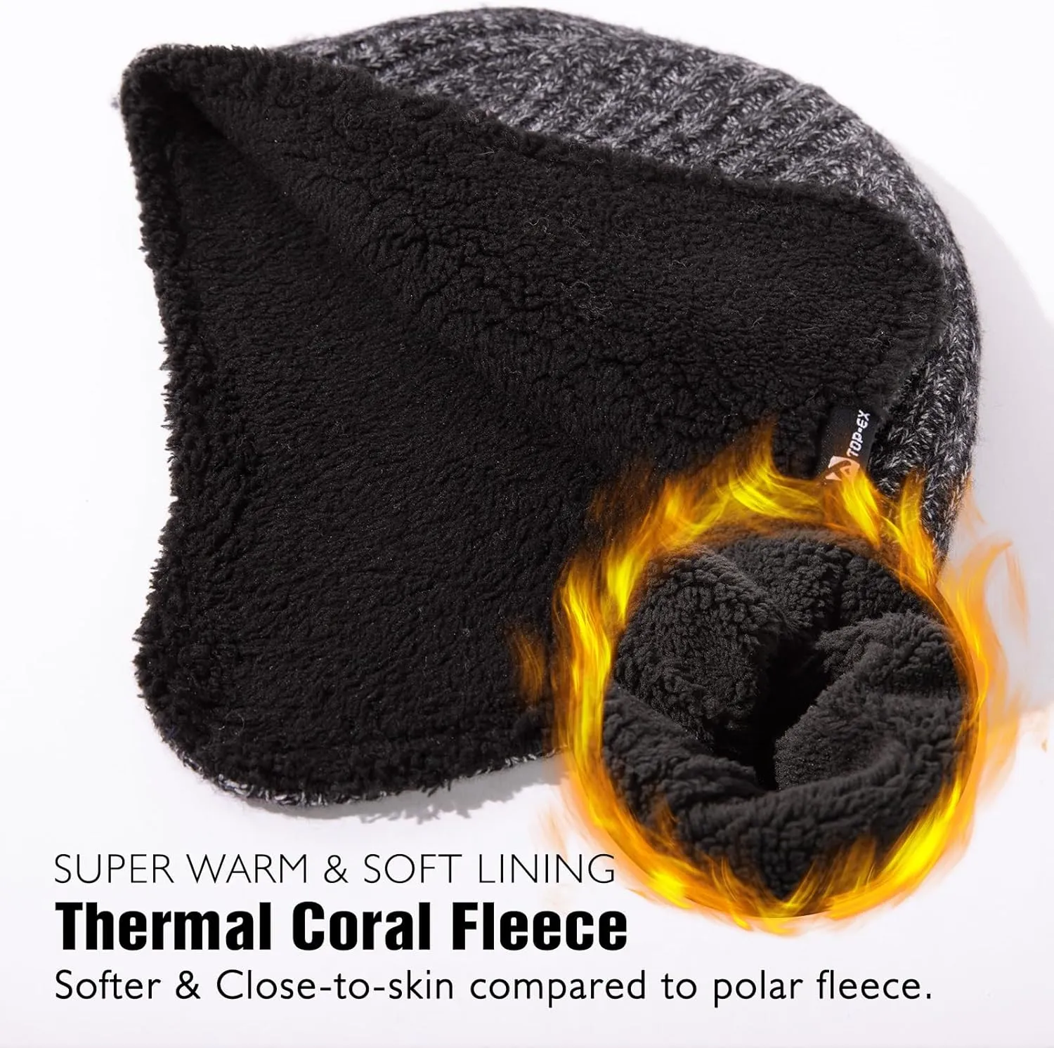 TOP-EX Oversized XL/XXL Merino Wool Blend Waterproof Earflap Beanie Fleece Lined Hat Winter Skull Cap