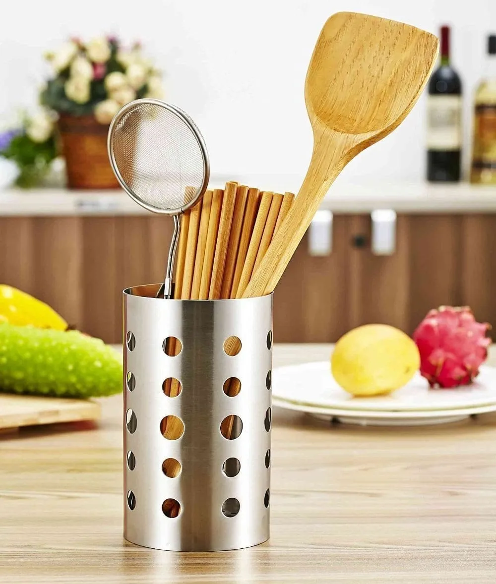 Topoko Thick Stainless Steel Circular Hole Tableware Cage Chopsticks Tube Storage, Brush Holder,kitchen caddy,Utensil Holder (4X6 Inch)