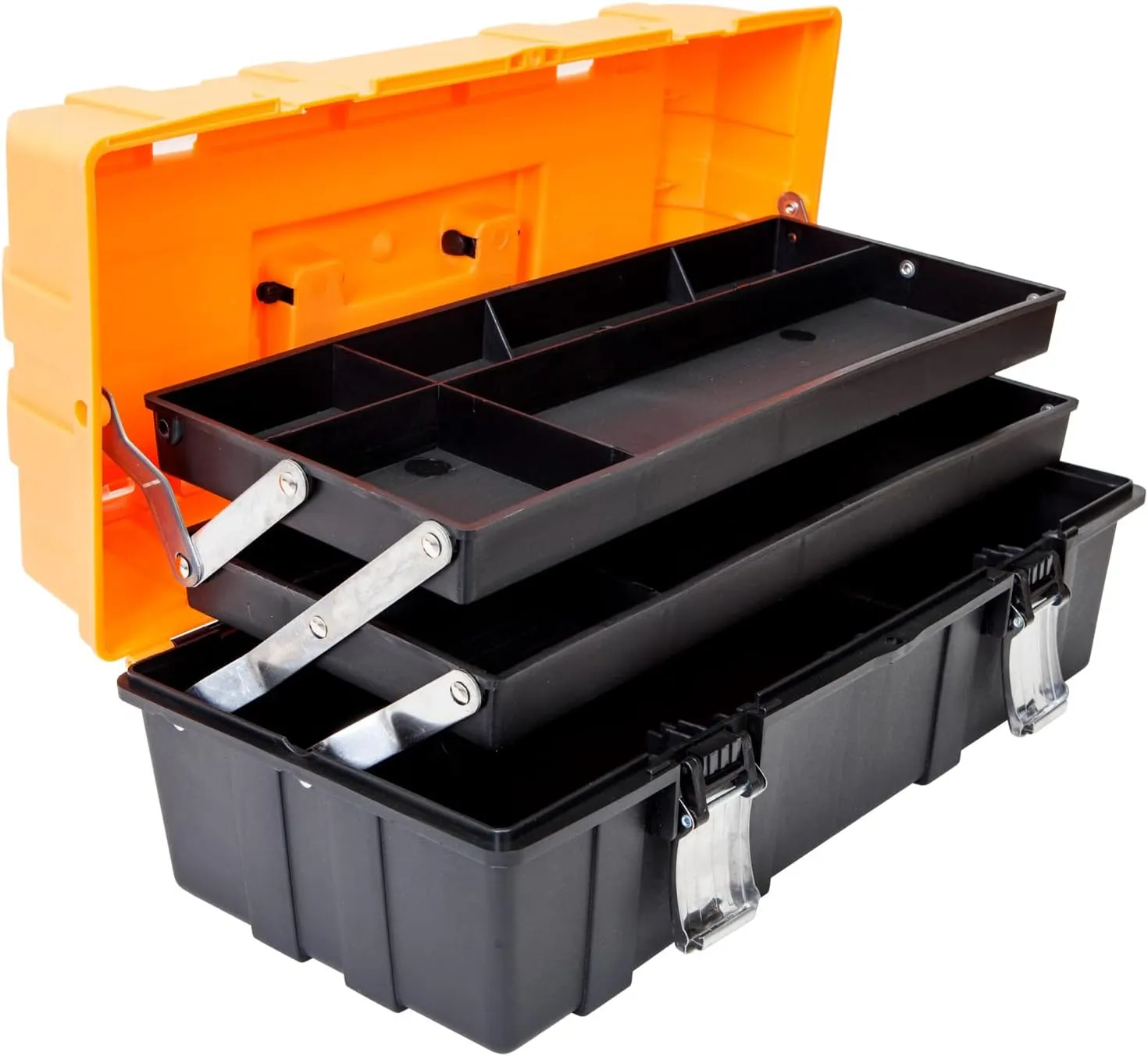 Torin 17-Inch Plastic Tool Box,3-Tiers Multi-Function Storage Portable Toolbox Organizer, Black/Orange ATRJH-3430T