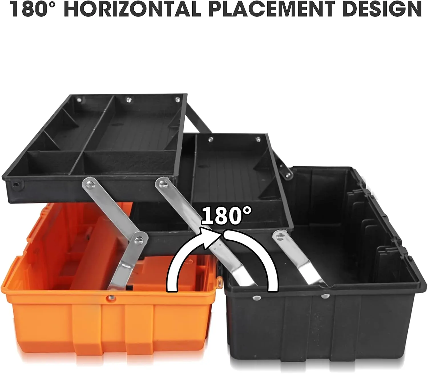 Torin 17-Inch Plastic Tool Box,3-Tiers Multi-Function Storage Portable Toolbox Organizer, Black/Orange ATRJH-3430T
