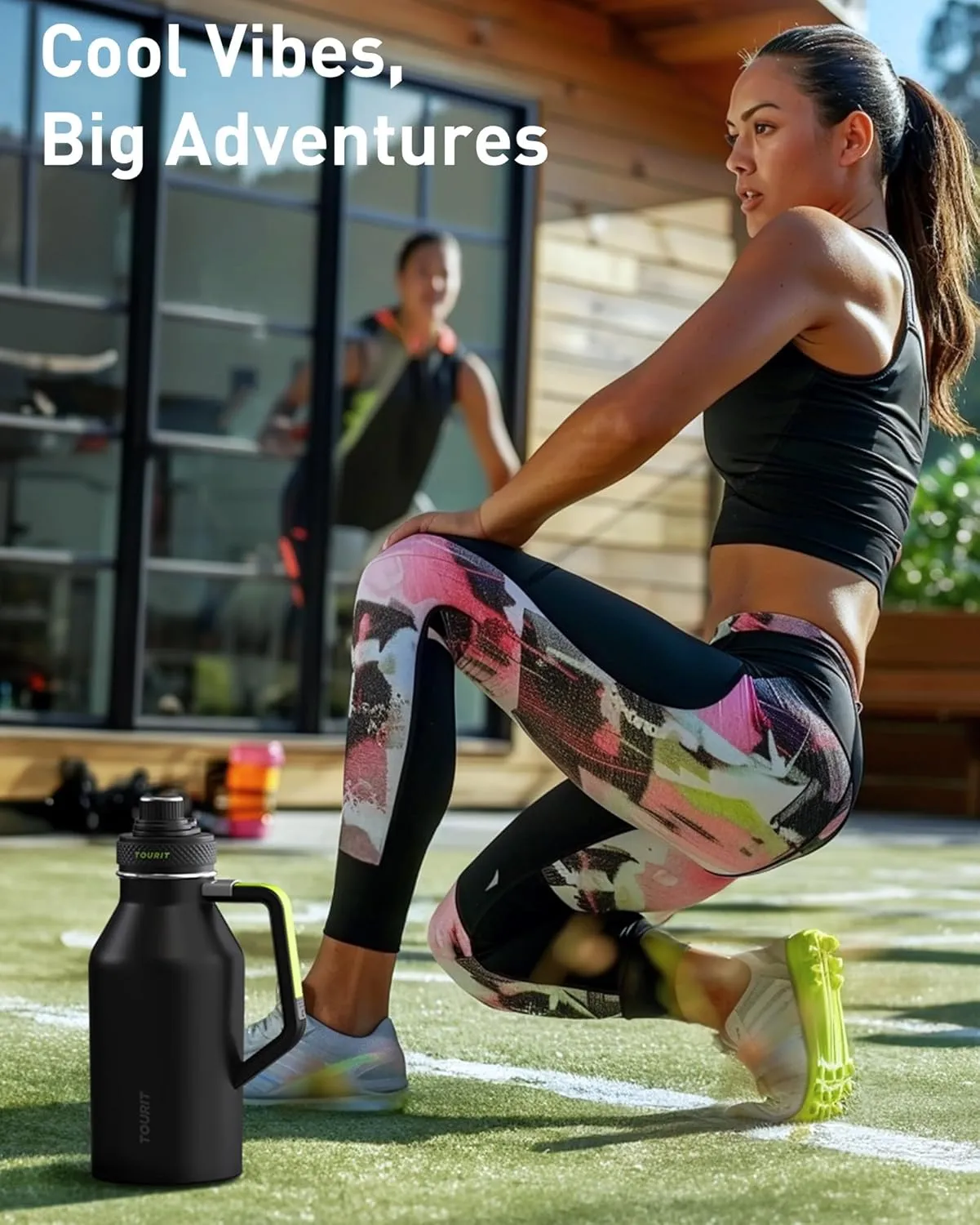 TOURIT 64oz Insulated Water Bottle Stainless Steel, Half Gallon Large Water Jug with 2-in-1 Handle, Double Wall Vacuum Metal Keep Cold & Hot, Wide Mouth Sport Water Flask For Gym, Travel, Pink