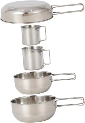TOYANDONA Travel-Friendly 5-Piece Stainless Steel Cup Pot Set for Camping Hiking BBQ