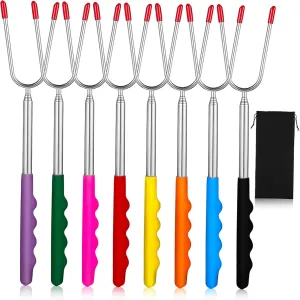 Toyvian 8 pcs Barbecue Forks for Camping and Outdoor Cooking Versatile Meat Lifting and Serving Tool with Drawstring Bag for