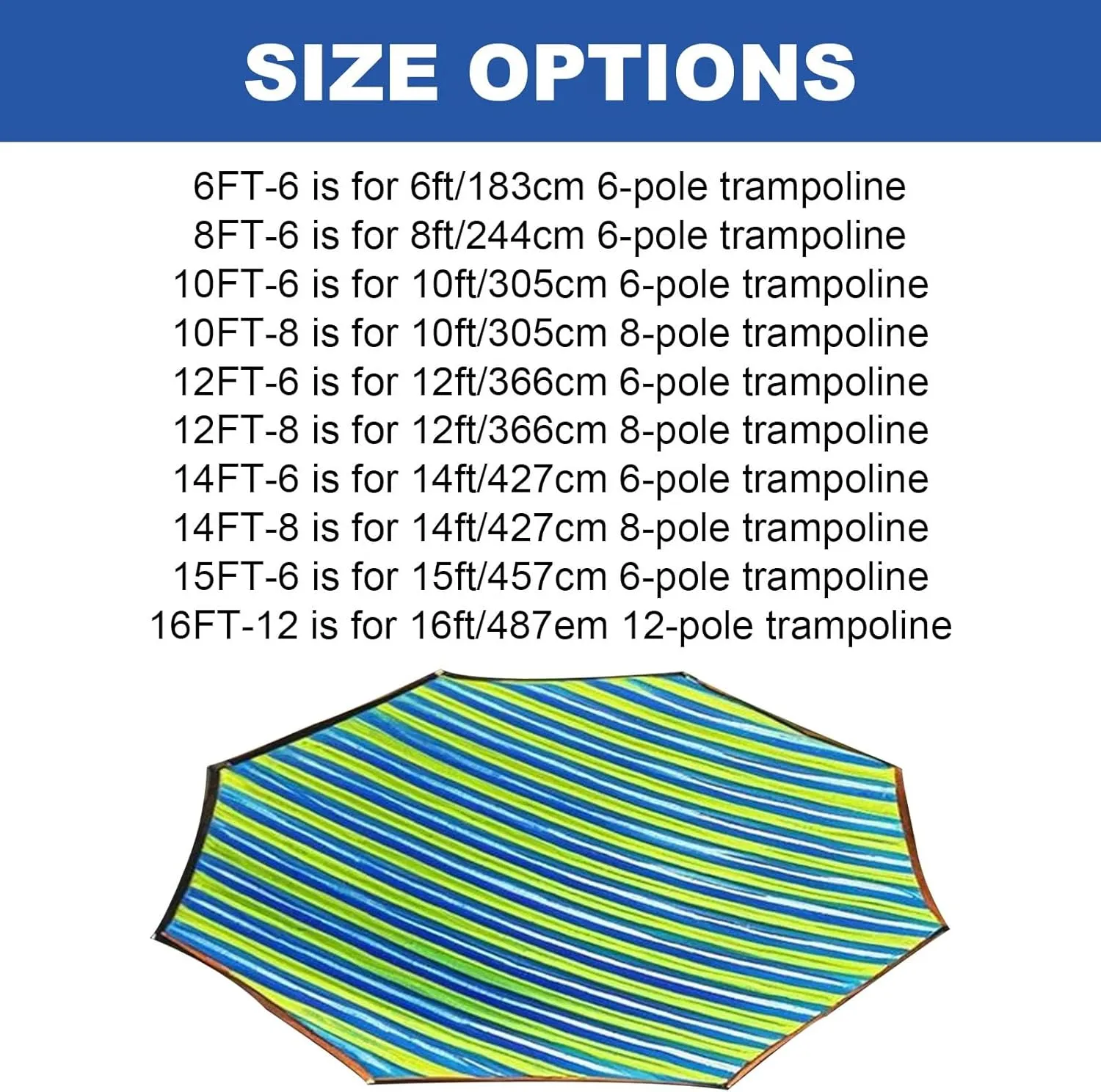Trampoline Shade Cover 6ft 8ft 10ft 12ft 14ft 15ft 16ft Trampoline Tent Cover, Ventilation Trampoline Sun Shade for Utdoor Backyard Garden(14FT-6)