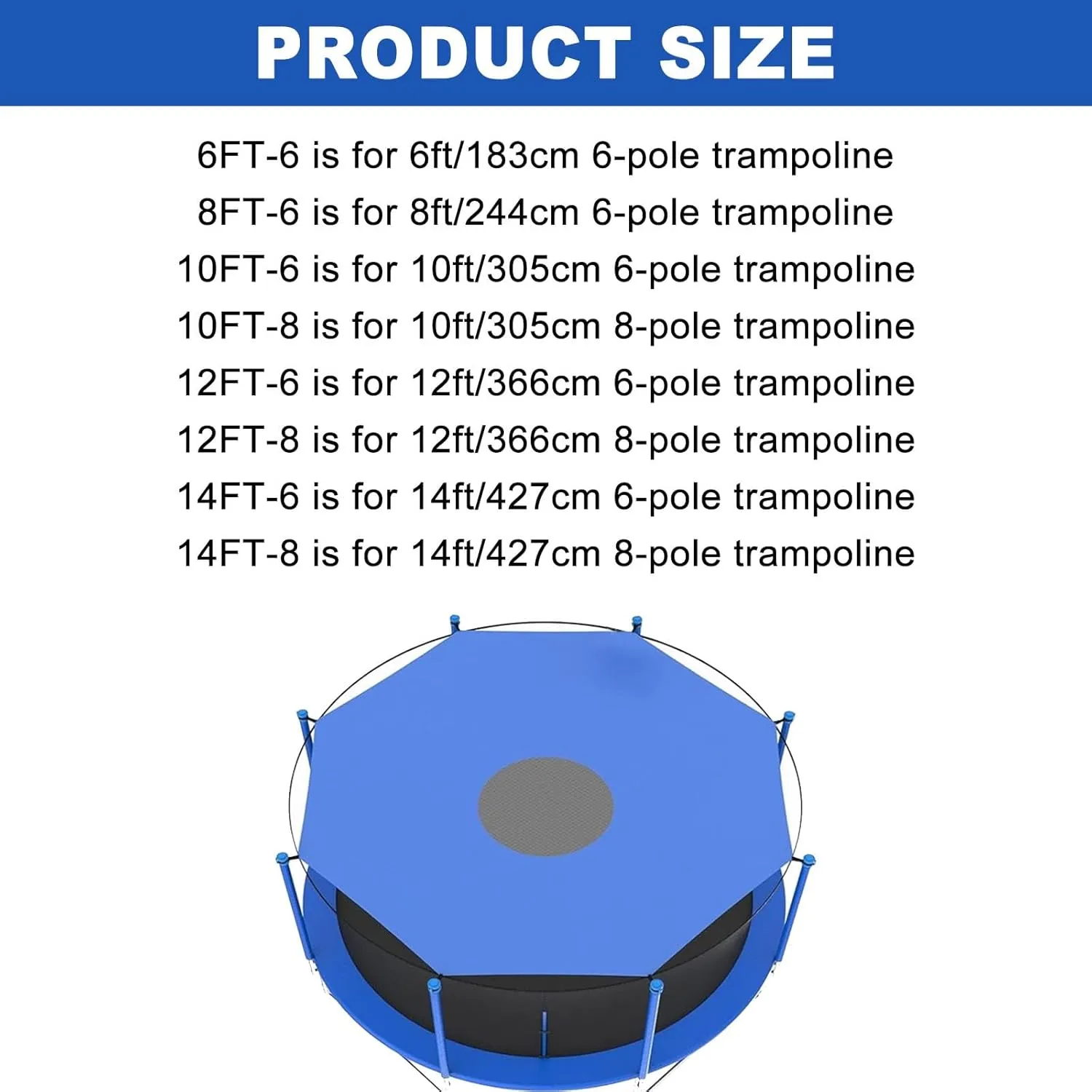 Trampoline Shade Cover, 6ft 8ft 10ft 12ft 14ft Trampoline Tent, Round Outdoor Trampolines Sunshade Accessories, Easy to Install Trampoline Cover(8FT-6)