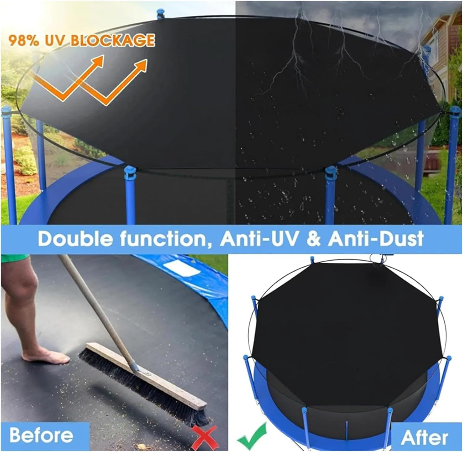 Trampoline Shade Cover, Recreational Trampoline Tent Cover, Sunproof Trampoline Top Cover, Outdoor Sports Accessories, for 8ft 10ft 12ft 14ft 16ft
