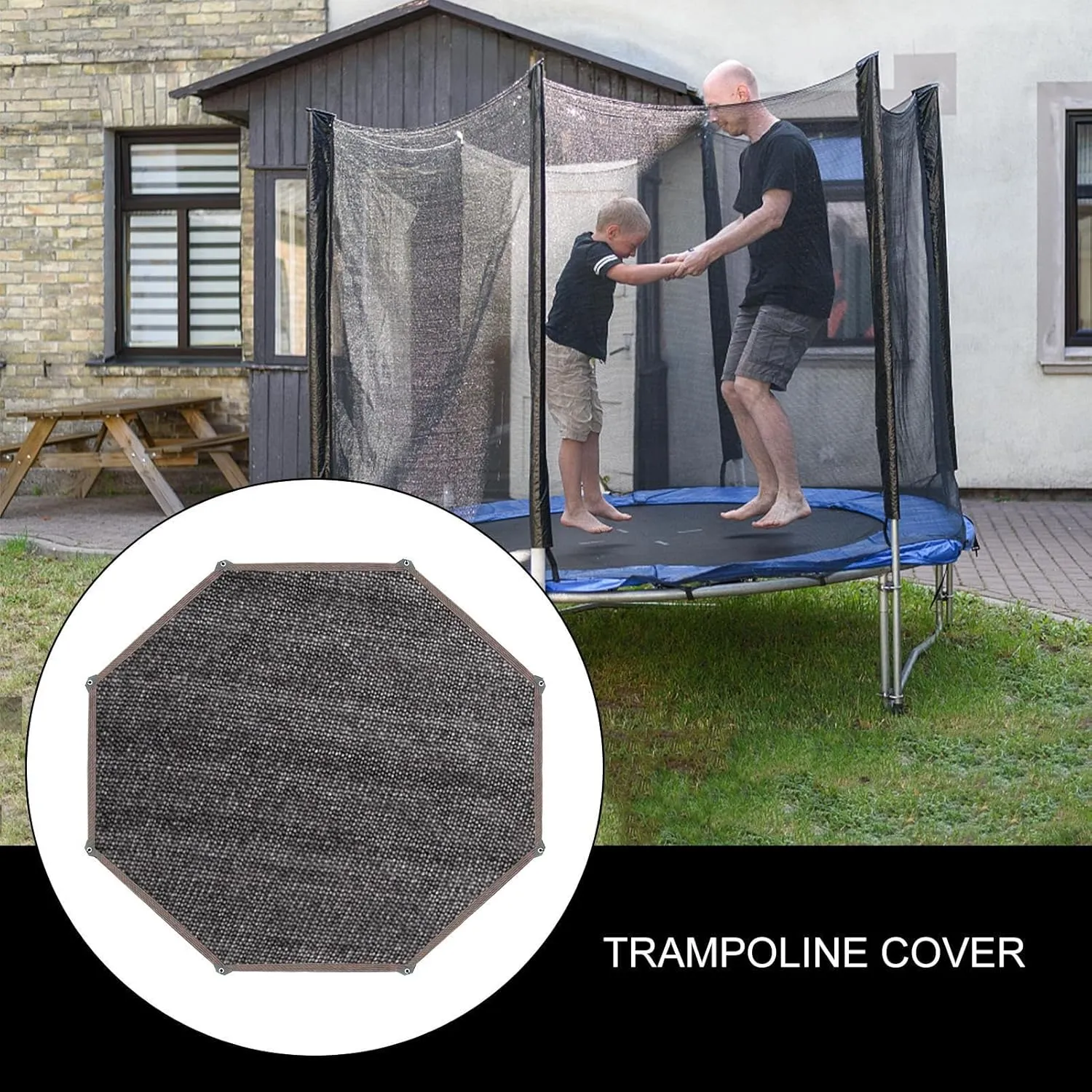 Trampoline Sunshade Net, Foldable Trampoline Cover, UV Protection Trampoline Shade Cover, 6ft/8ft/10ft/12ft/14ft Trampolines Canopy Accessories for 6-8 Poles