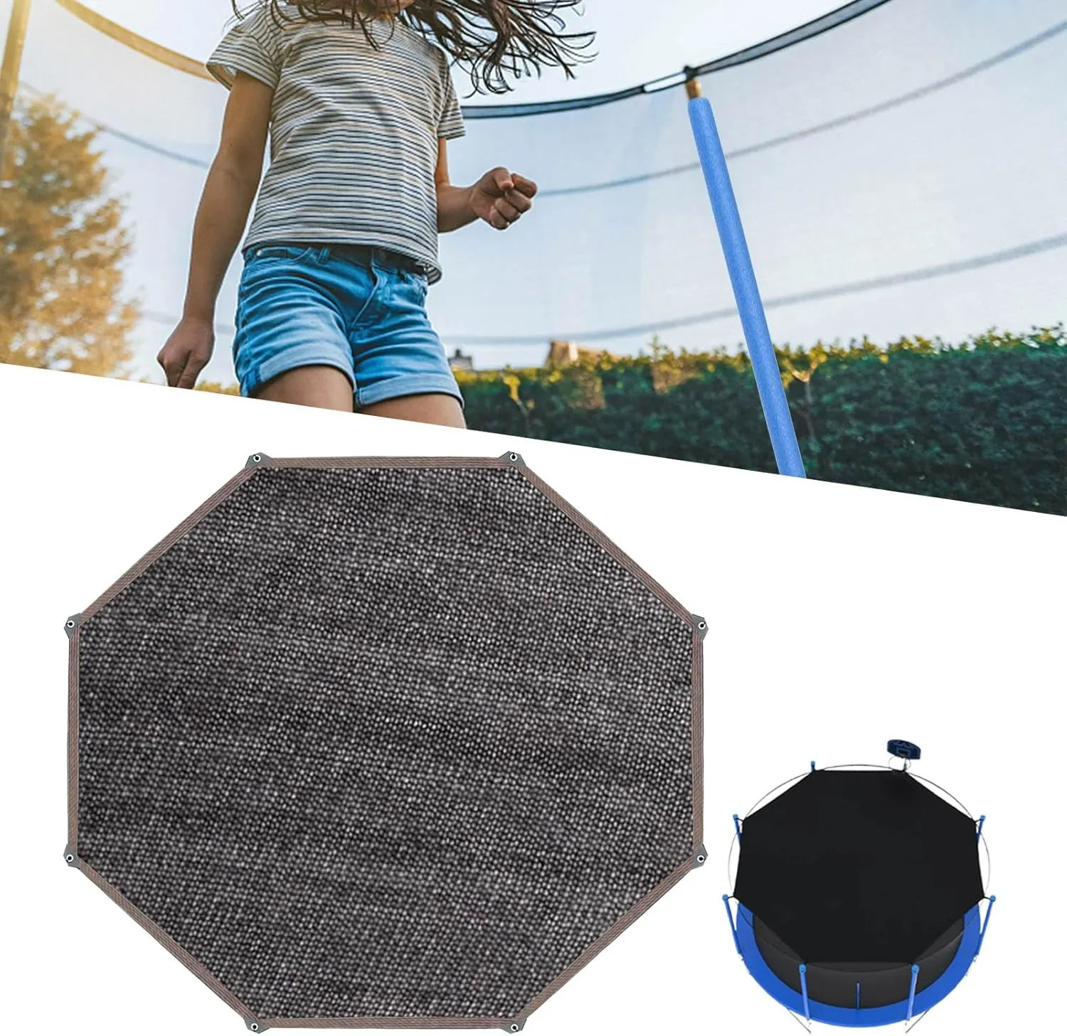 Trampoline Sunshade Net, Foldable Trampoline Cover, UV Protection Trampoline Shade Cover, 6ft/8ft/10ft/12ft/14ft Trampolines Canopy Accessories for 6-8 Poles