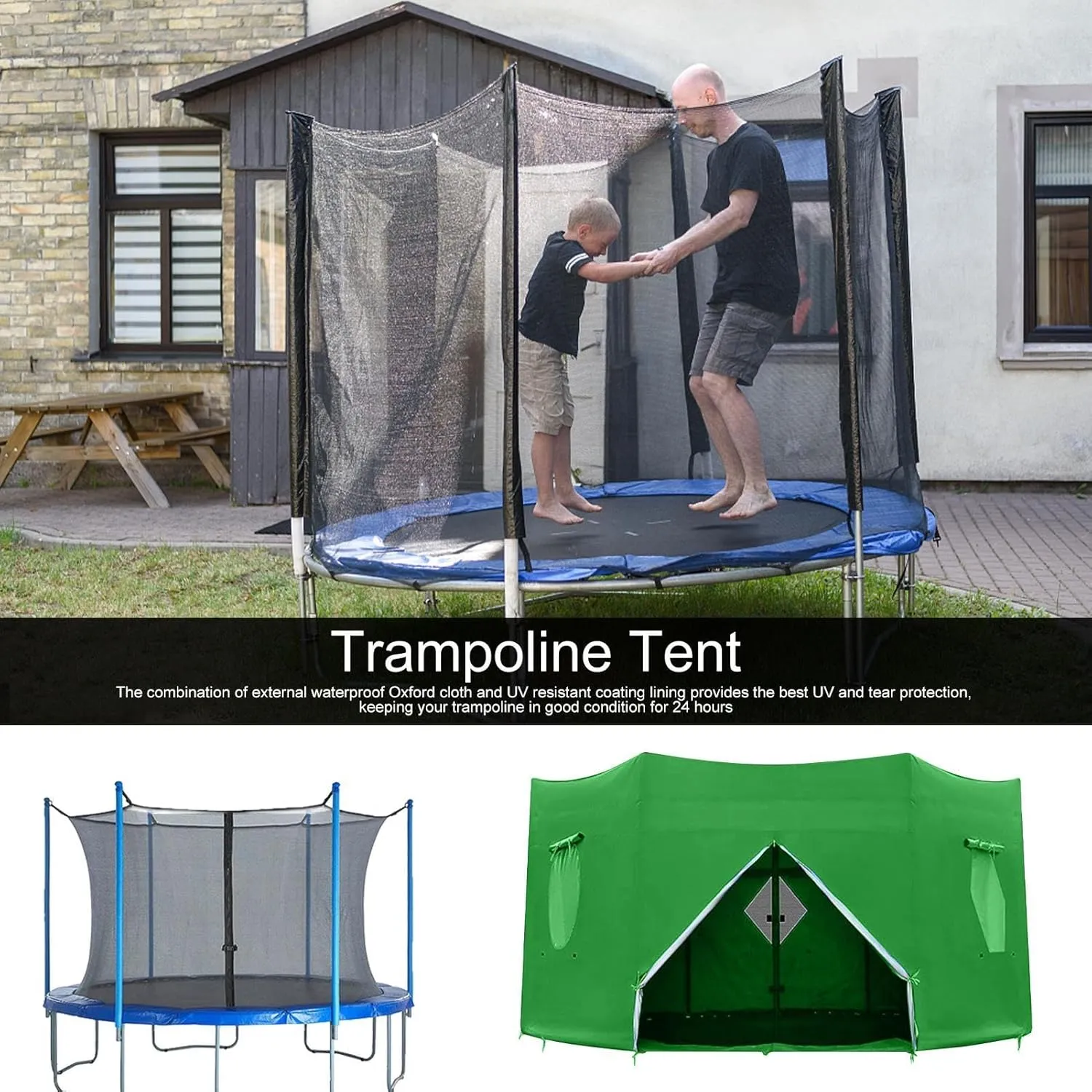 Trampoline Top Cover - Anti-UV Trampoline Protection Awning Trampoline Sunshad | Multipurpose Trampoline Canopy Trampoline Sun Cover for 6 Poles Trampoline