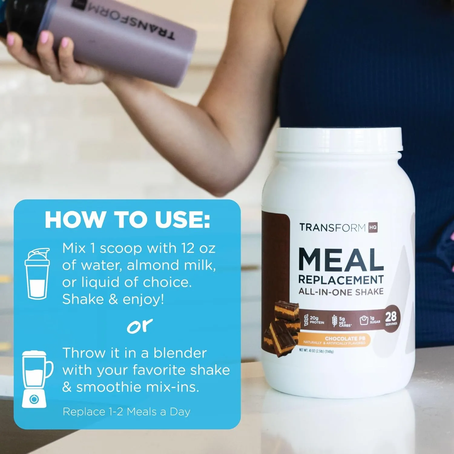 TransformHQ Meal Replacement Shake Powder 28 Servings (Strawberry & Cream) - Gluten Free, Non-GMO