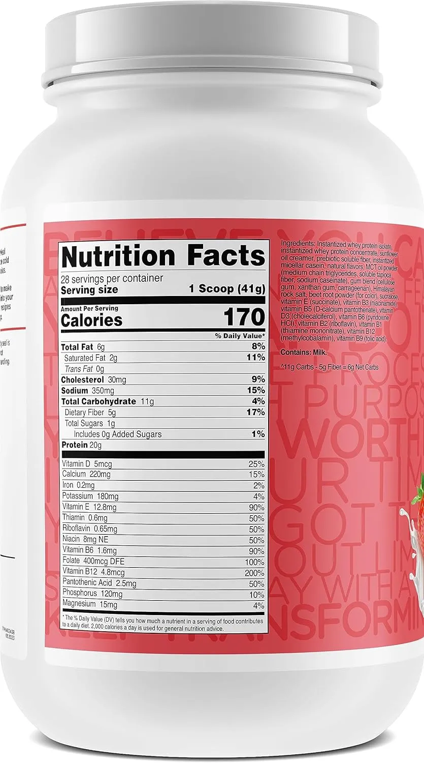 TransformHQ Meal Replacement Shake Powder 28 Servings (Strawberry & Cream) - Gluten Free, Non-GMO