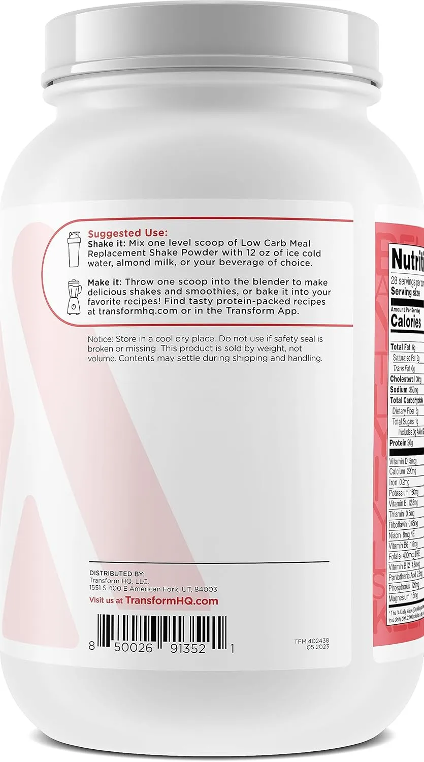 TransformHQ Meal Replacement Shake Powder 28 Servings (Strawberry & Cream) - Gluten Free, Non-GMO
