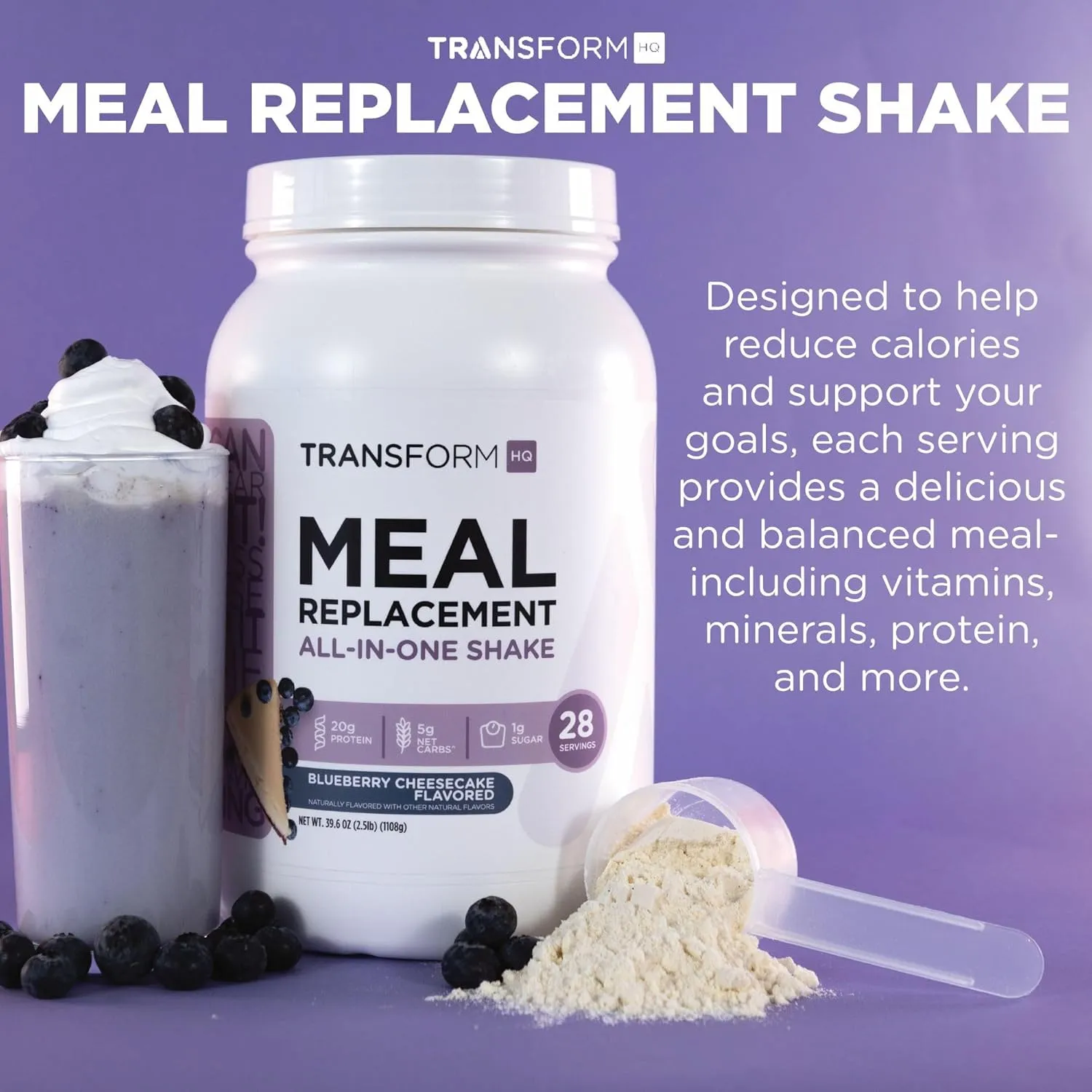 TransformHQ Meal Replacement Shake Powder 28 Servings (Strawberry & Cream) - Gluten Free, Non-GMO