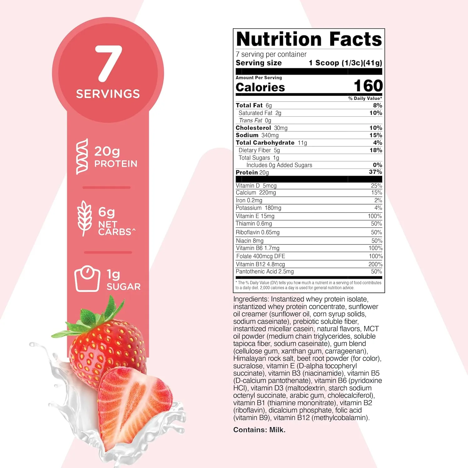 TransformHQ Meal Replacement Shake Powder 7 Servings (Strawberry & Cream) - Gluten Free, Non-GMO