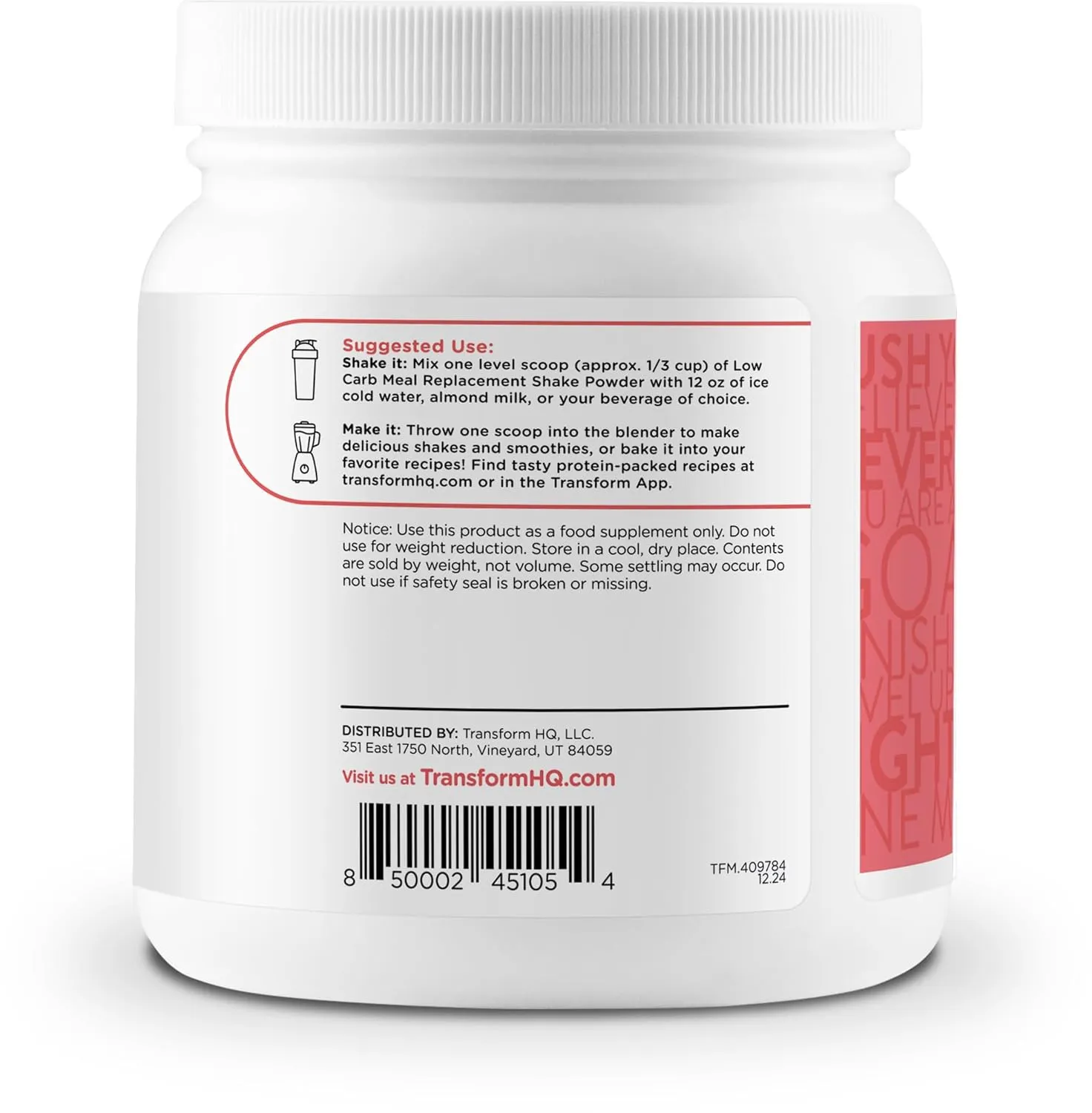 TransformHQ Meal Replacement Shake Powder 7 Servings (Strawberry & Cream) - Gluten Free, Non-GMO