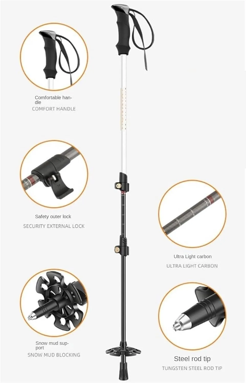 Travel Trekking Pole Outdoor Trekking Poles Carbon Fiber Trekking Poles Telescopic Climbing Pole Foldable Portable Outdoor Activities(Black)