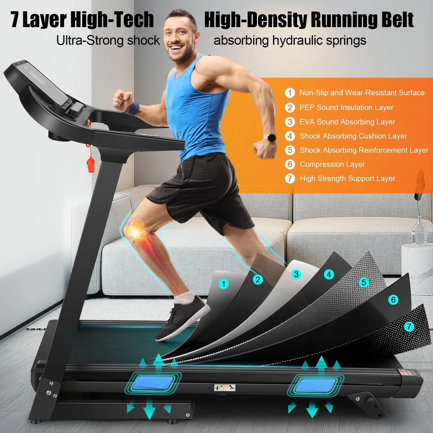 Treadmills with Incline for Home,Foldable Wide Belt Treadmill,300 lb Capacity Running Machine with 3.25HP,Bluetooth Audio Speakers,LCD Screen,10MPH