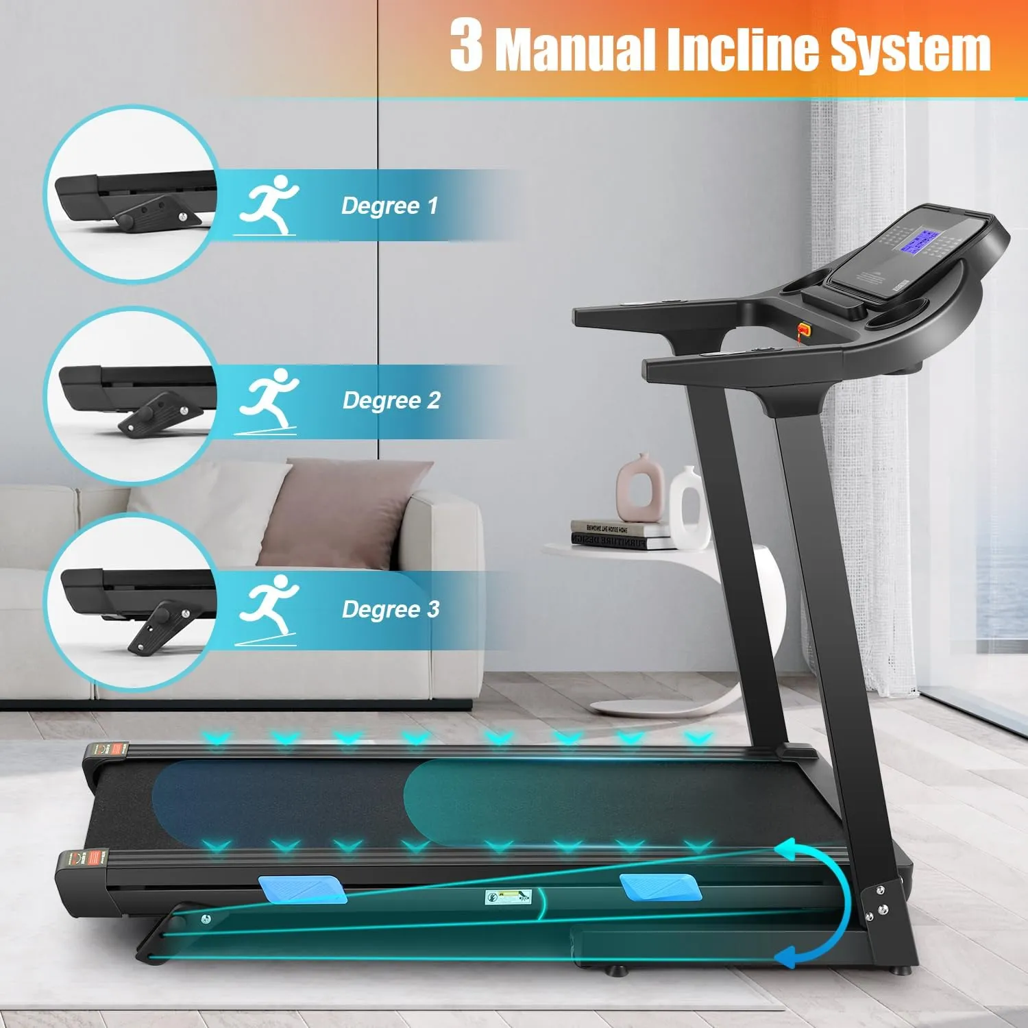 Treadmills with Incline for Home,Foldable Wide Belt Treadmill,300 lb Capacity Running Machine with 3.25HP,Bluetooth Audio Speakers,LCD Screen,10MPH