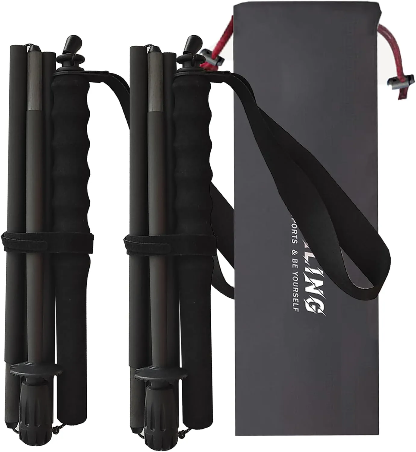 Trekking Poles Carbon Fiber 5 Sections, Set of 2, Hiking Poles Mountaineering Equipment Walk Cap Moisture Wicking with Storage Bag,Unisex