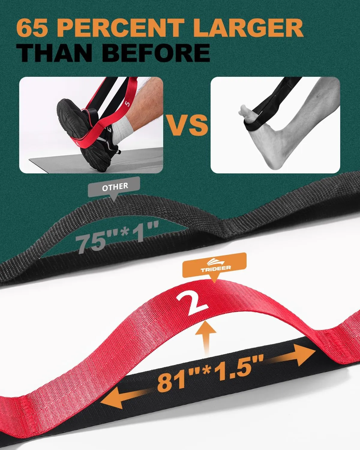 Trideer Stretching Strap for Physical Therapy, Non-Elastic Yoga Strap with 10 Loops, Durable Nylon Stretch Bands for Exercise, Pilates, Gymnastics, Leg Stretcher with Training Manual and Poster