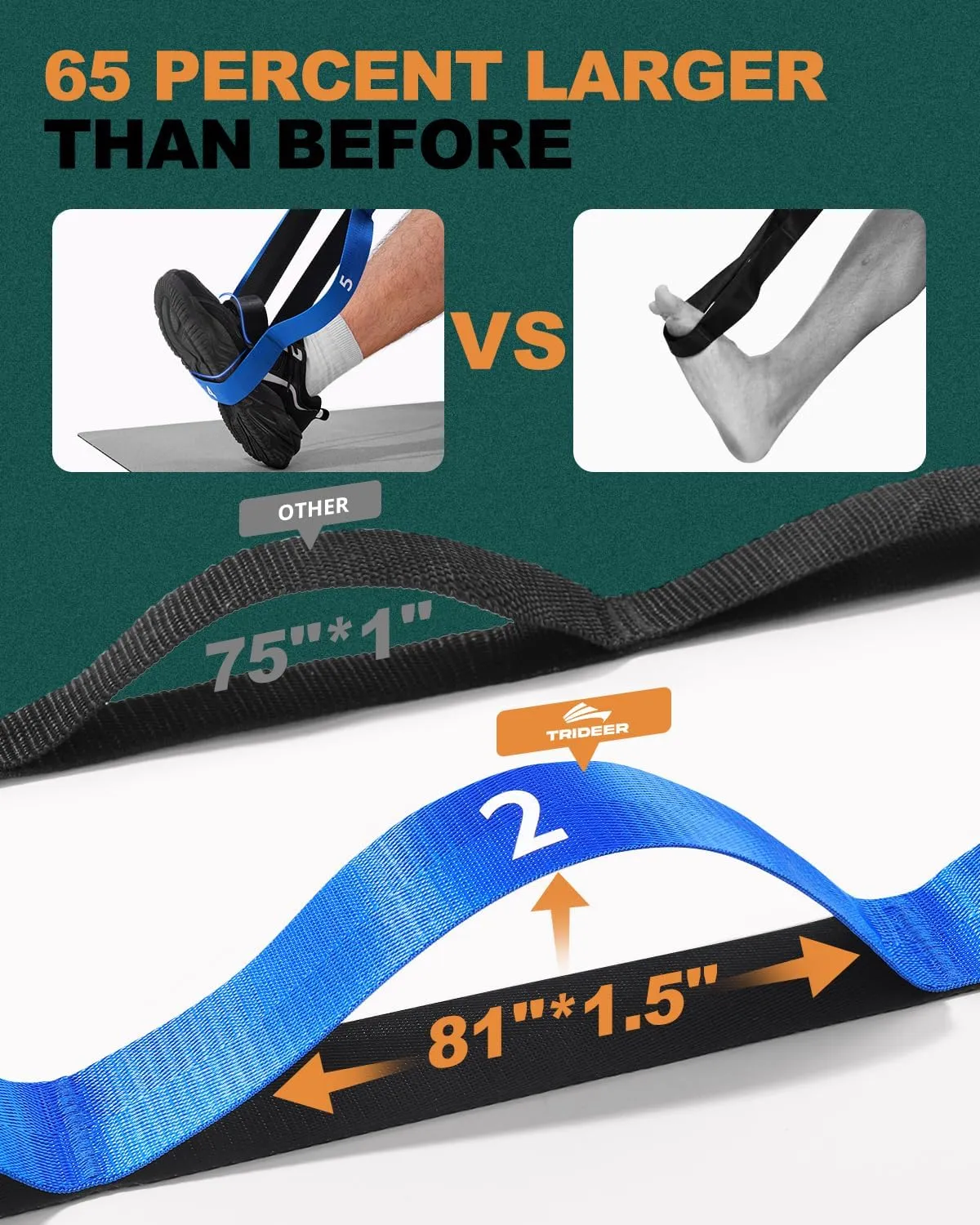 Trideer Stretching Strap for Physical Therapy, Non-Elastic Yoga Strap with 10 Loops, Durable Nylon Stretch Bands for Exercise, Pilates, Gymnastics, Leg Stretcher with Training Manual and Poster