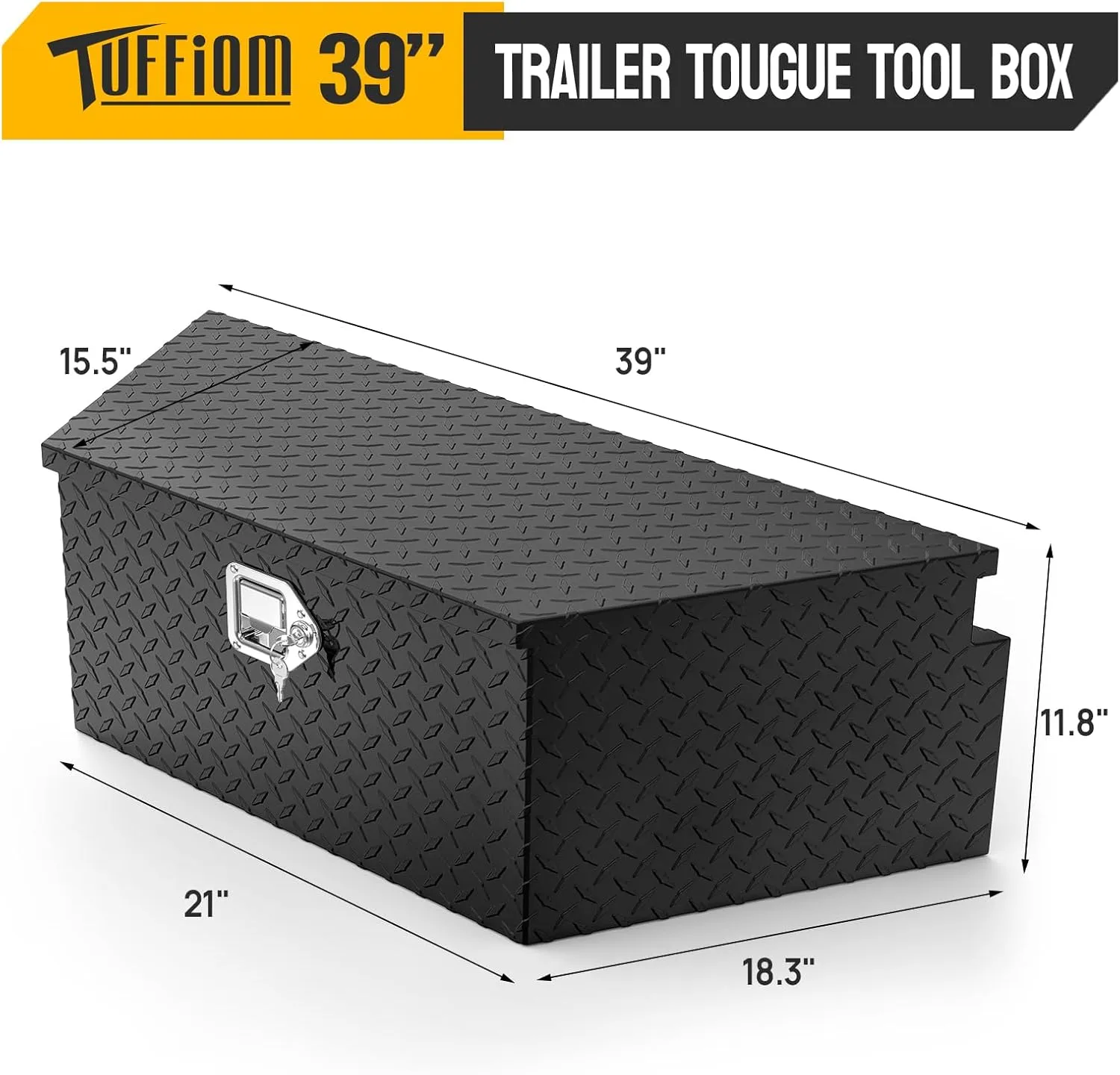 TUFFIOM 39" Aluminum Truck Bed Tool Box, Heavy Duty Diamond Plate Trailer Tool Box with Lock Keys, Tool Storage Organizer Chest for Pick up,Truck Bed,ATV,RV Trailer