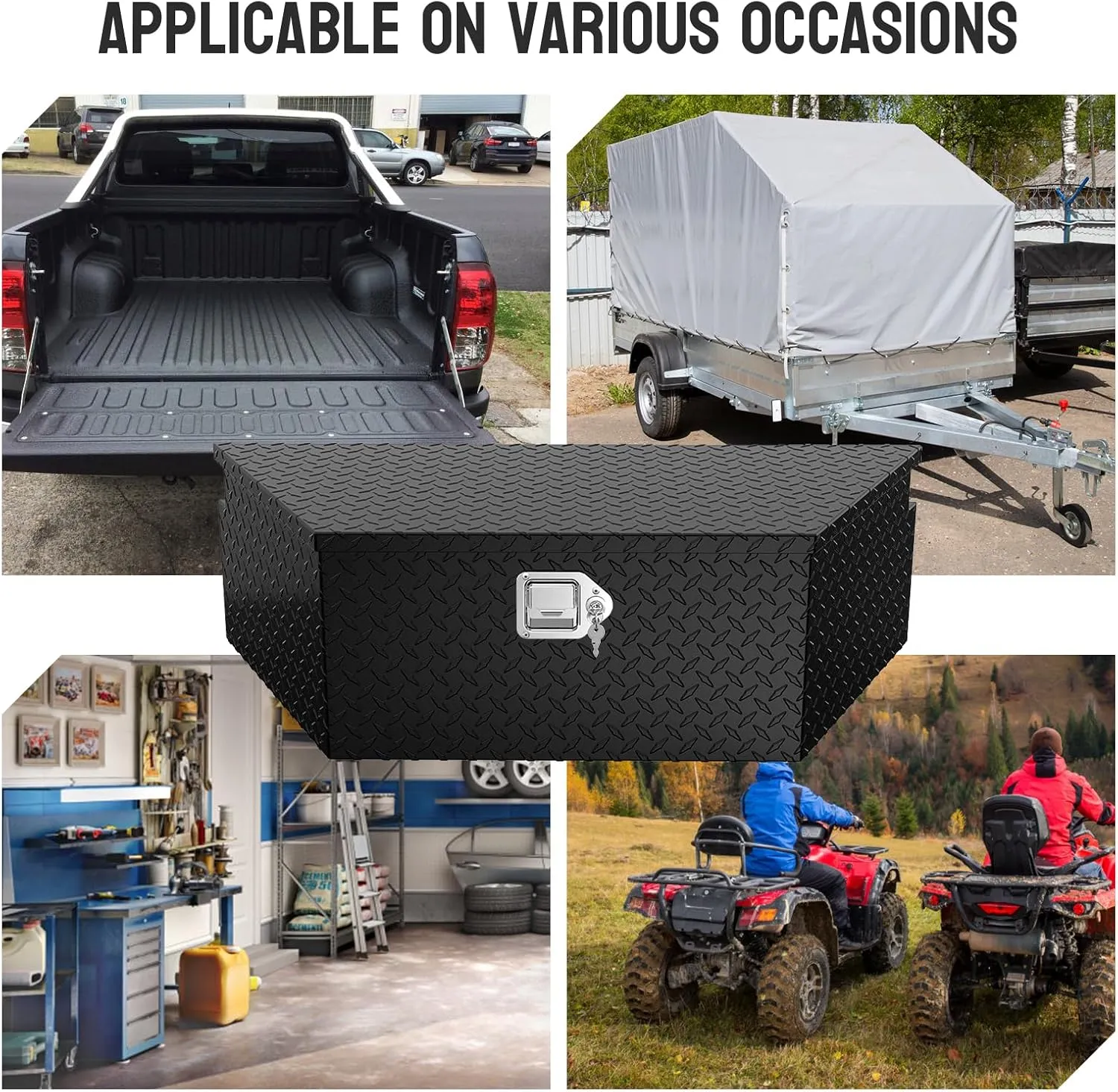TUFFIOM 39" Aluminum Truck Bed Tool Box, Heavy Duty Diamond Plate Trailer Tool Box with Lock Keys, Tool Storage Organizer Chest for Pick up,Truck Bed,ATV,RV Trailer