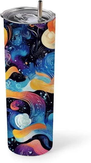 Tumbler with Lid and Straw Abstract Colorful Print thermos coffee travel mugcute cups 20 oz insulated tumbler for Daily Holiday Decor Gift coffee cup