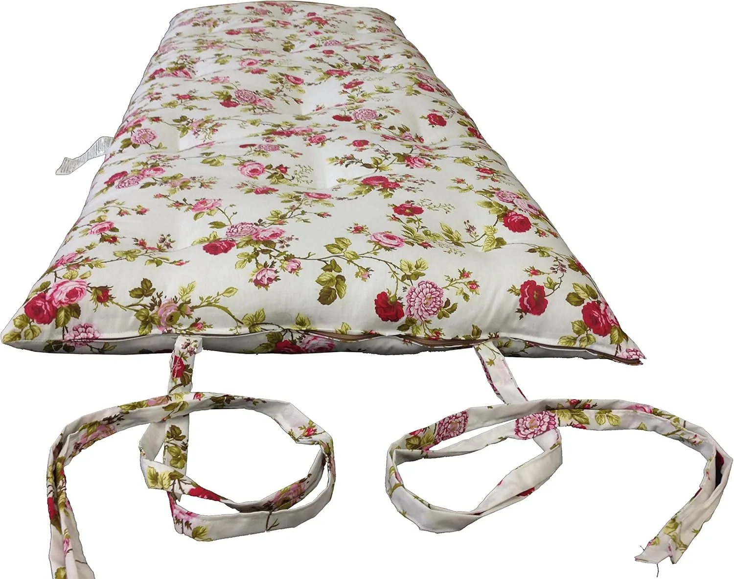 Twin Size Traditional Japanese Floor Futon Mattresses, Tatami Foldable Cushion Mats, Yoga, Meditaion 39" Wide X 80" Long (Red Rose White)