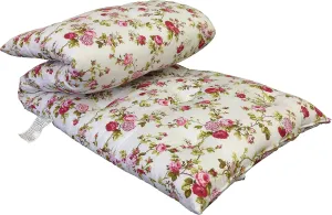 Twin Size Traditional Japanese Floor Futon Mattresses, Tatami Foldable Cushion Mats, Yoga, Meditaion 39" Wide X 80" Long (Red Rose White)