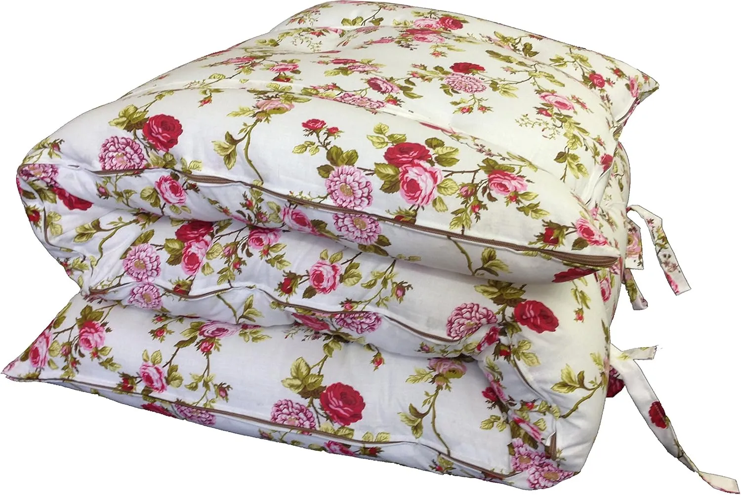 Twin Size Traditional Japanese Floor Futon Mattresses, Tatami Foldable Cushion Mats, Yoga, Meditaion 39" Wide X 80" Long (Red Rose White)