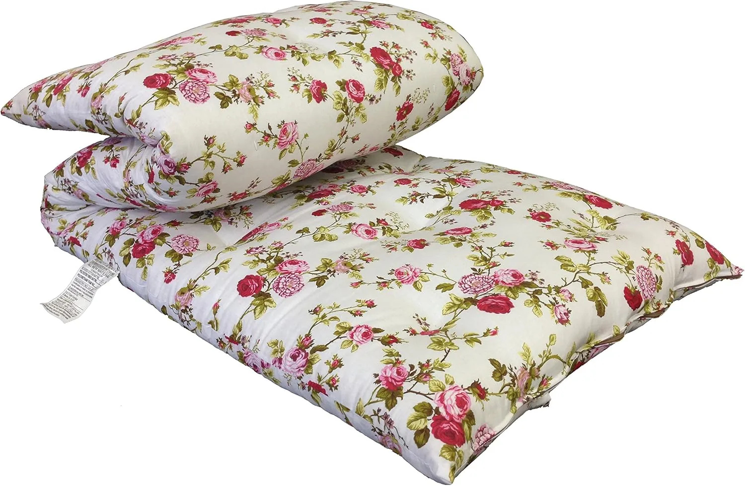 Twin Size Traditional Japanese Floor Futon Mattresses, Tatami Foldable Cushion Mats, Yoga, Meditaion 39" Wide X 80" Long (Red Rose White)