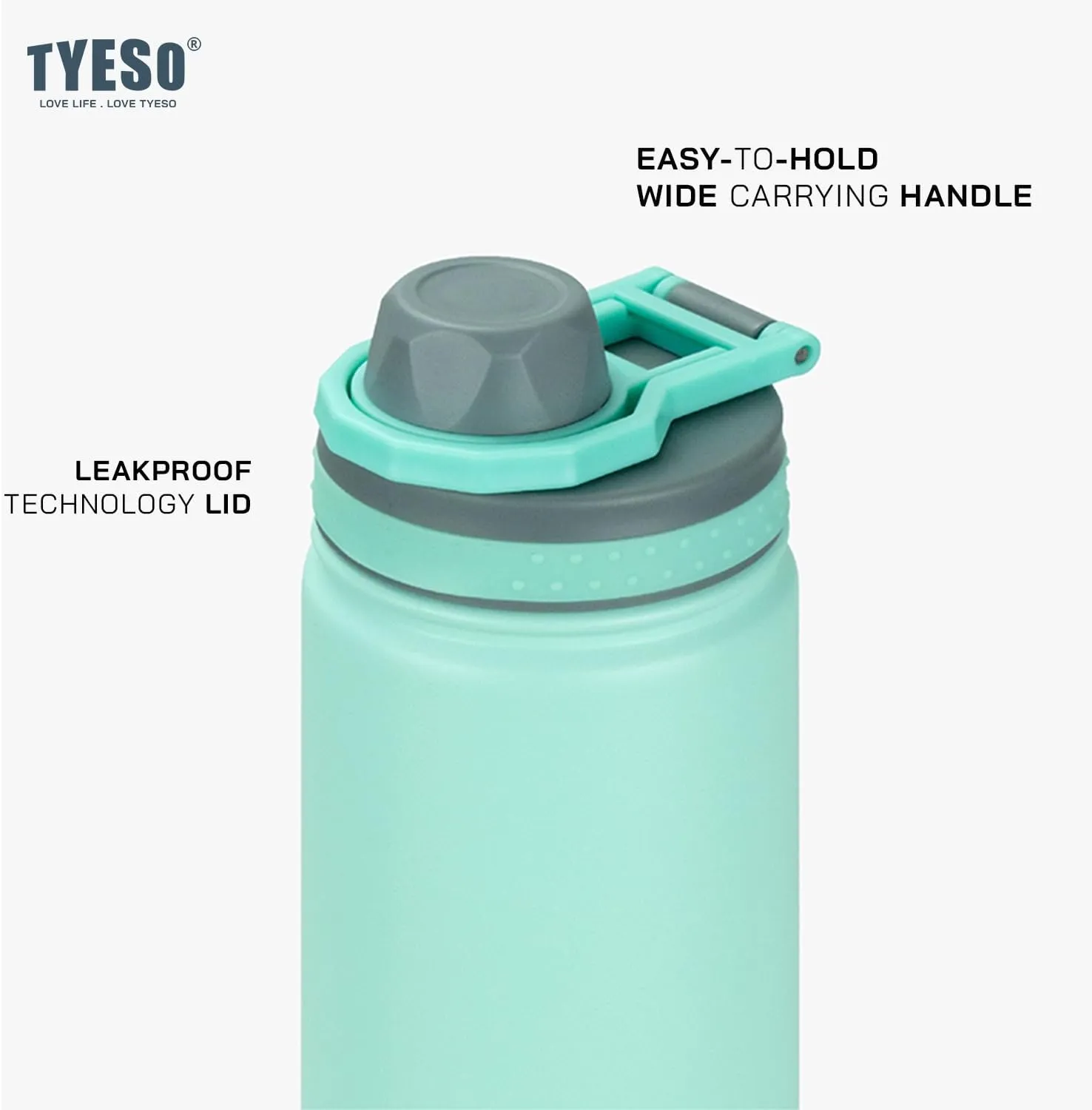 TYESO Water Bottle with Carrying Handle Lid | Insulated Stainless Steel Thermos | Travel Water Bottles for Gym & Sports | Leak Proof & BPA Free | Quick Flip Go Collection | 25oz (Black)