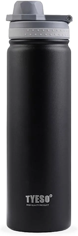 TYESO Water Bottle with Carrying Handle Lid | Insulated Stainless Steel Thermos | Travel Water Bottles for Gym & Sports | Leak Proof & BPA Free | Quick Flip Go Collection | 25oz (Black)