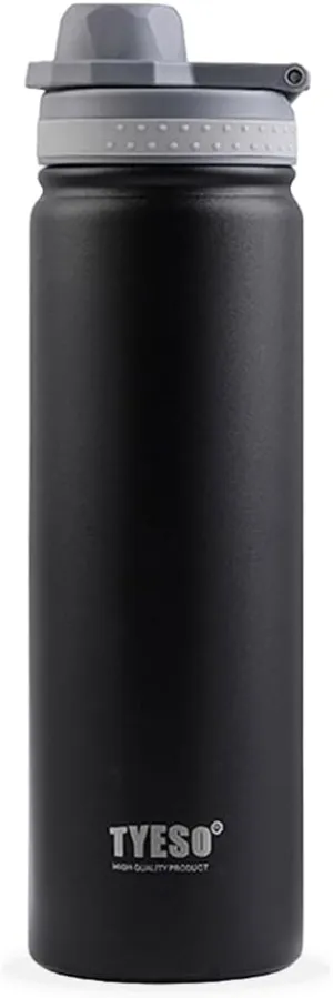 TYESO Water Bottle with Carrying Handle Lid | Insulated Stainless Steel Thermos | Travel Water Bottles for Gym & Sports | Leak Proof & BPA Free | Quick Flip Go Collection | 25oz (Black)