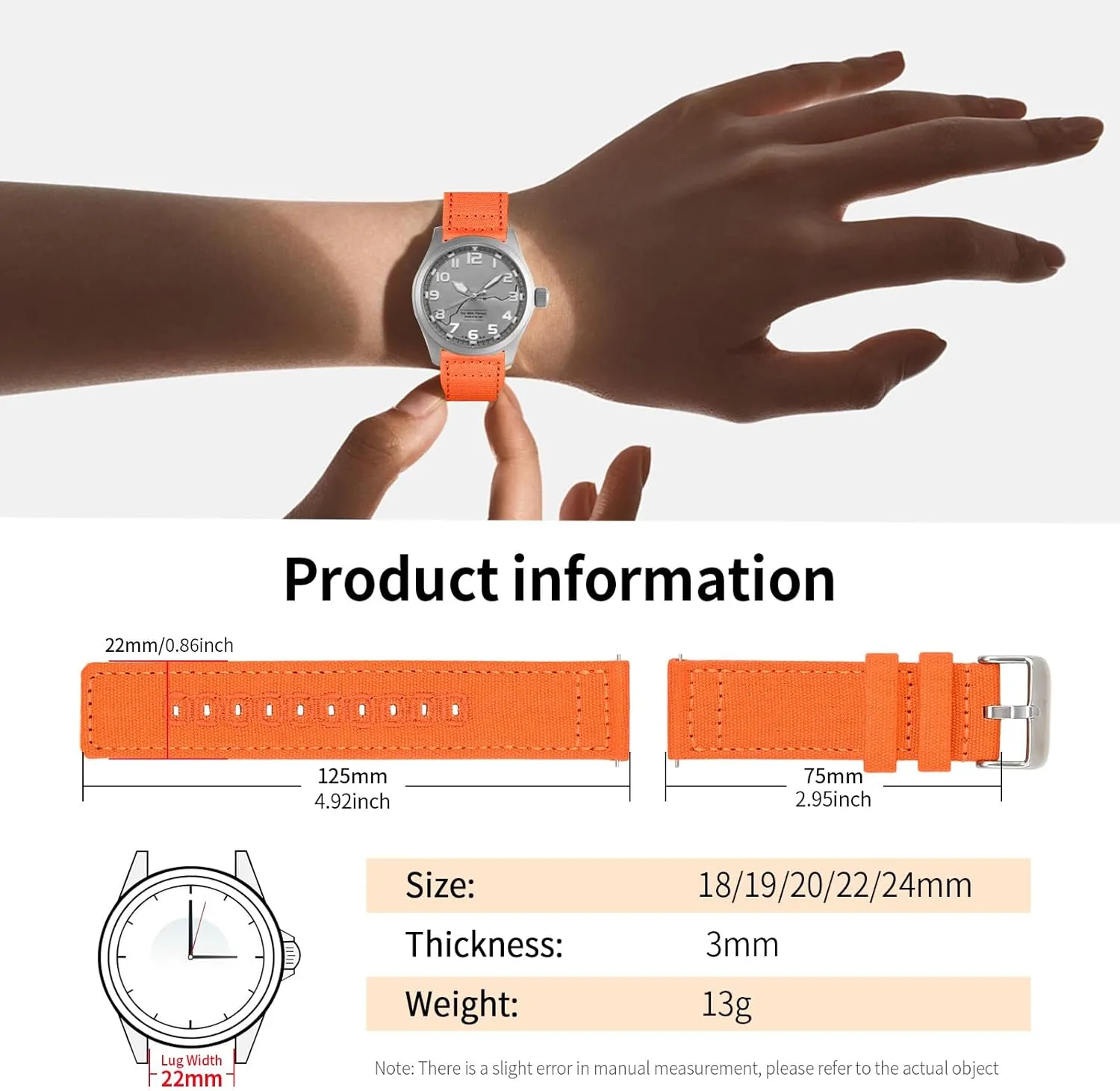 ULLCHRO Canvas Watch Band Straps - Quick Release - Replacement Bands for Men Women - Wristbands Bracelet for Watch - Choice of 18mm 19mm 20mm 22mm 24mm