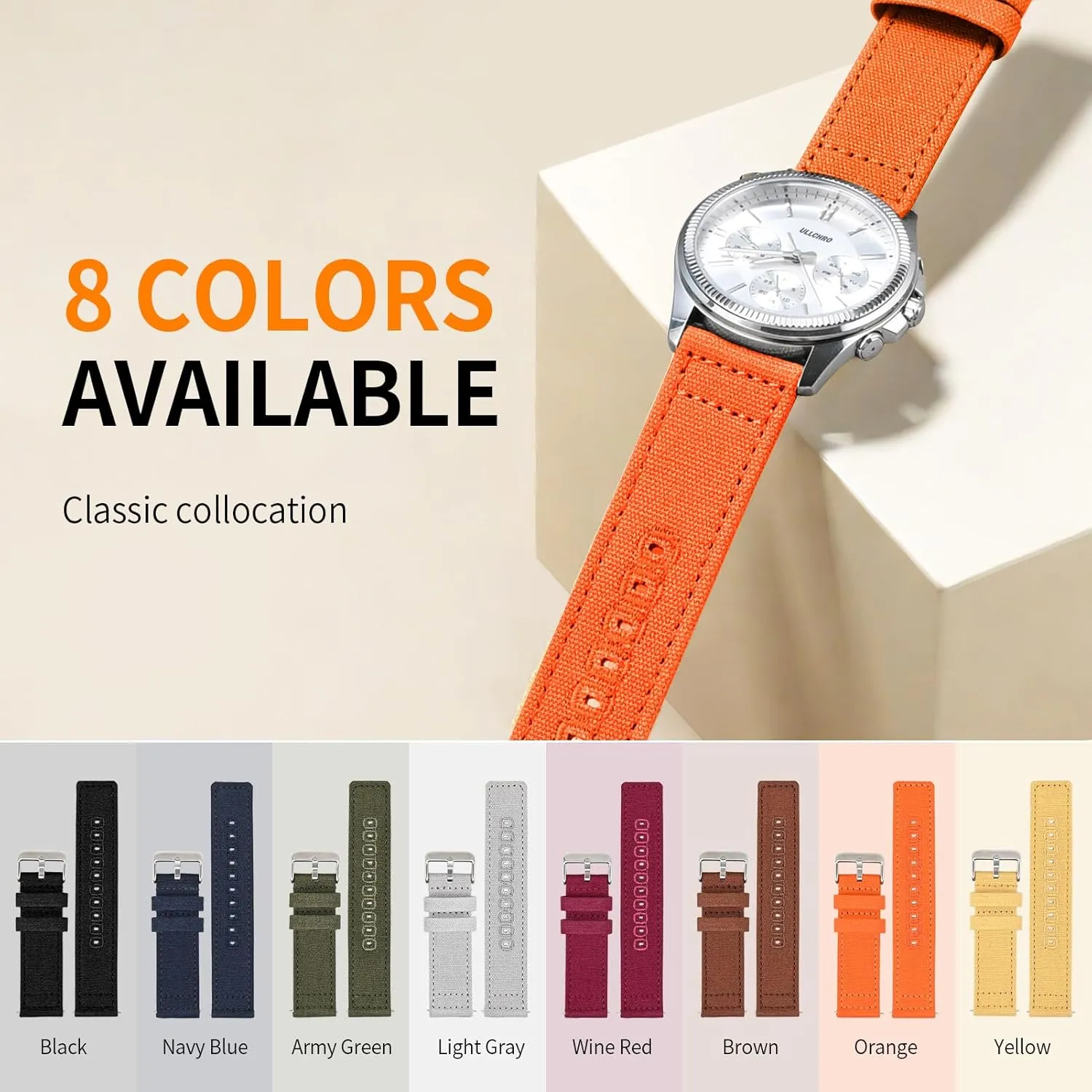ULLCHRO Canvas Watch Band Straps - Quick Release - Replacement Bands for Men Women - Wristbands Bracelet for Watch - Choice of 18mm 19mm 20mm 22mm 24mm