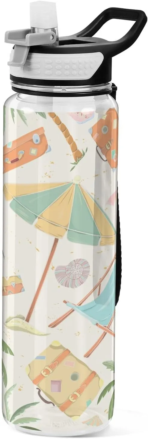 Umbrella Travel Bag Water Bottle,32 oz Water Bottle with straw,Leakproof BPA,Toxic Free, Wide Mouth Fitness Sports Water Bottle with Strap for Office, Gym, Outdoor Sports