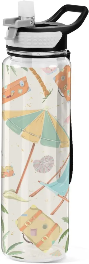 Umbrella Travel Bag Water Bottle,32 oz Water Bottle with straw,Leakproof BPA,Toxic Free, Wide Mouth Fitness Sports Water Bottle with Strap for Office, Gym, Outdoor Sports
