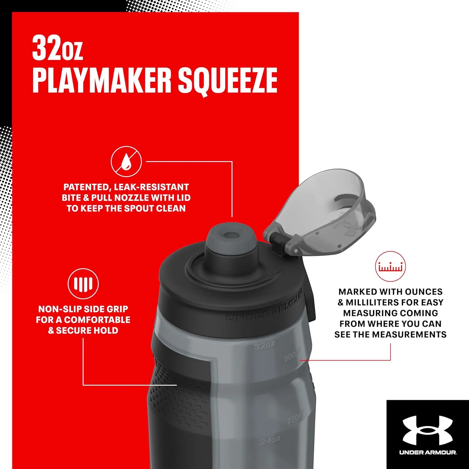 UNDER ARMOUR 32oz Playmaker Squeeze Water Bottle