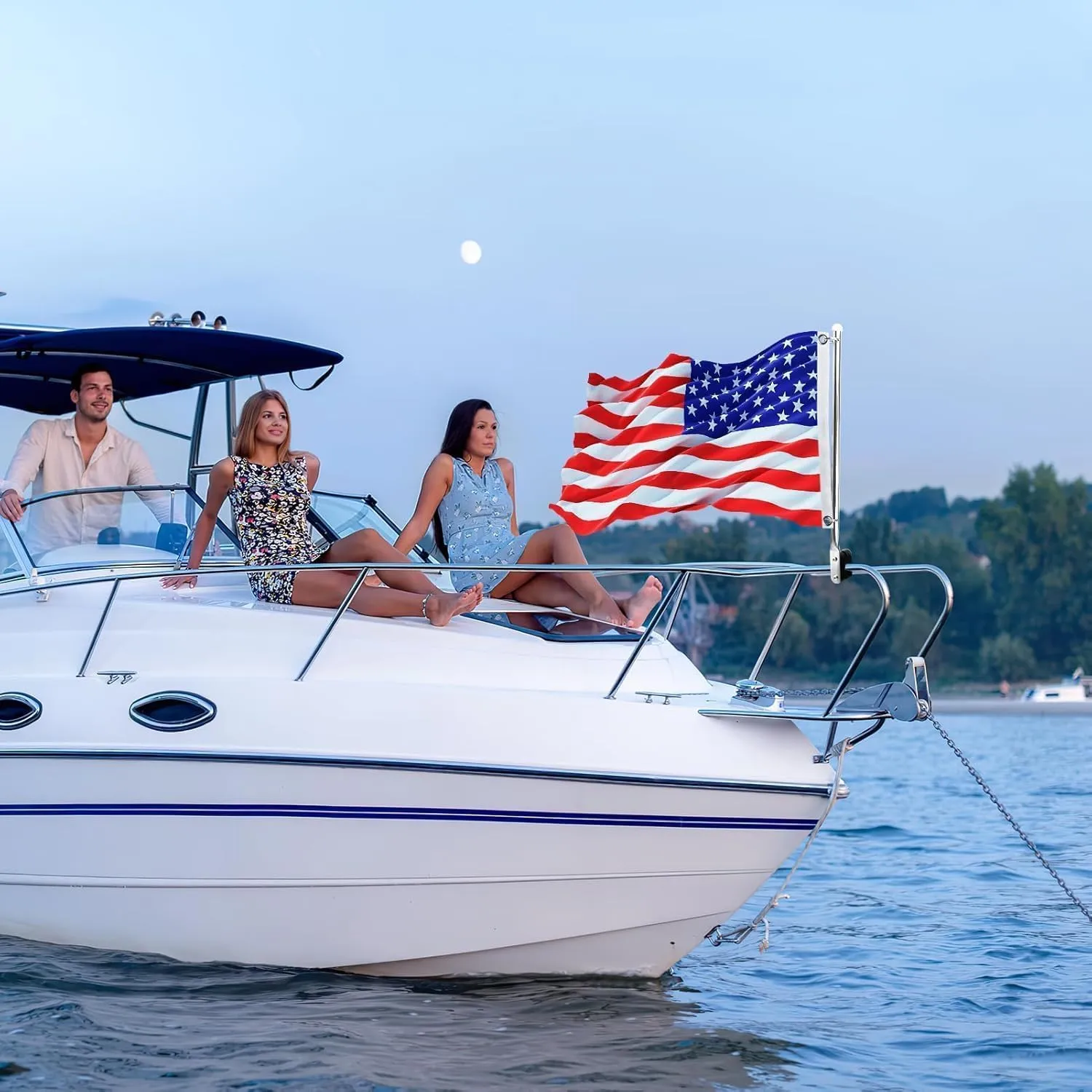 Universal Boat Flag Marine with 4 Boat Flag Pole Kits USA Flag with 50 Embroidered Stars American Boat Flag