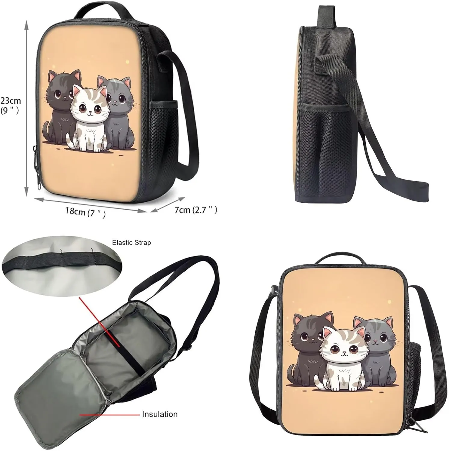 Upetstory Kawaii Cat Backpack for Girls with Lunch Box 3-5 6-8 10-12 Toddler School Bag for School Kindergarten Bookbag Pencil Case Water Bottle Sleeve Elementary Preschool Daypack 4pcs/set