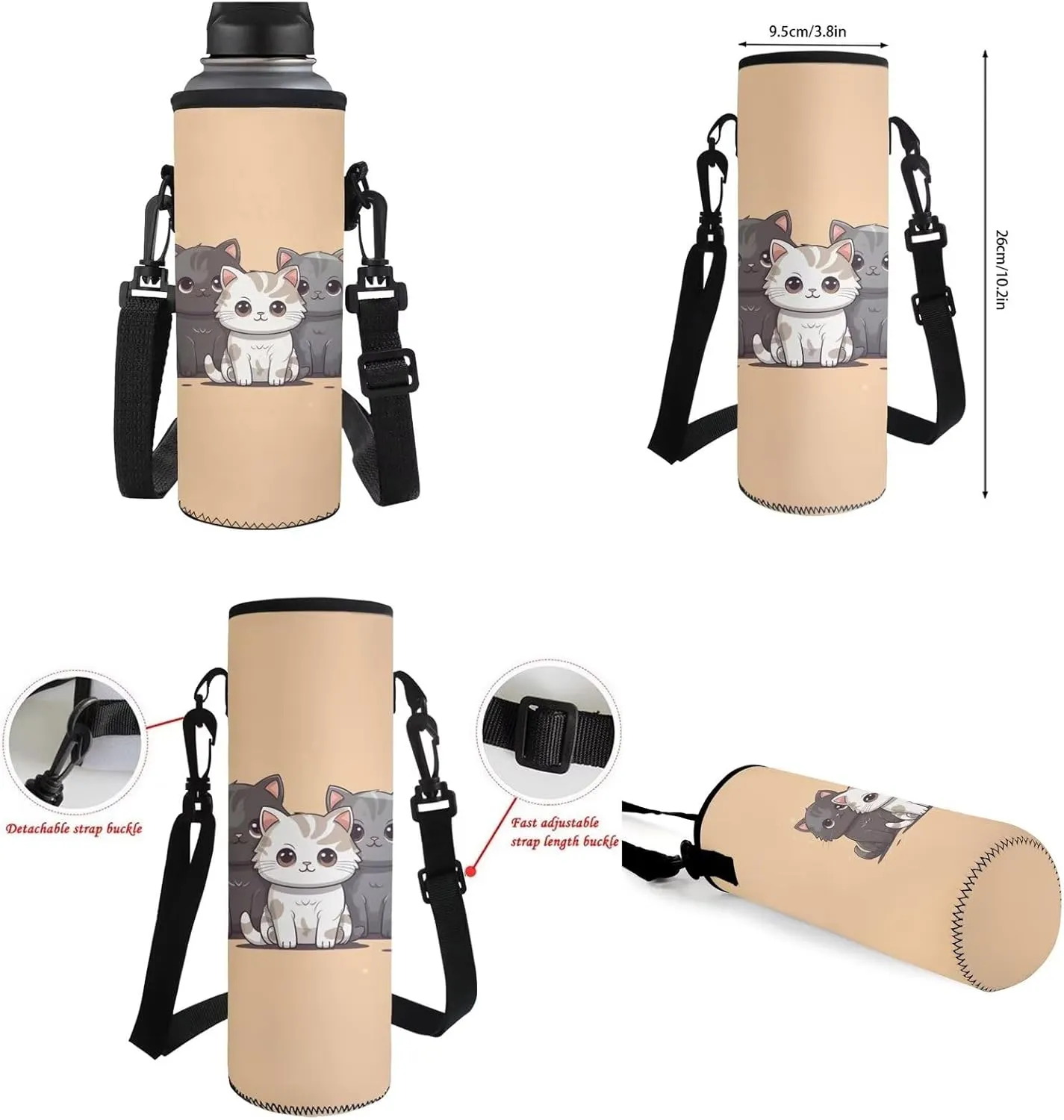 Upetstory Kawaii Cat Backpack for Girls with Lunch Box 3-5 6-8 10-12 Toddler School Bag for School Kindergarten Bookbag Pencil Case Water Bottle Sleeve Elementary Preschool Daypack 4pcs/set