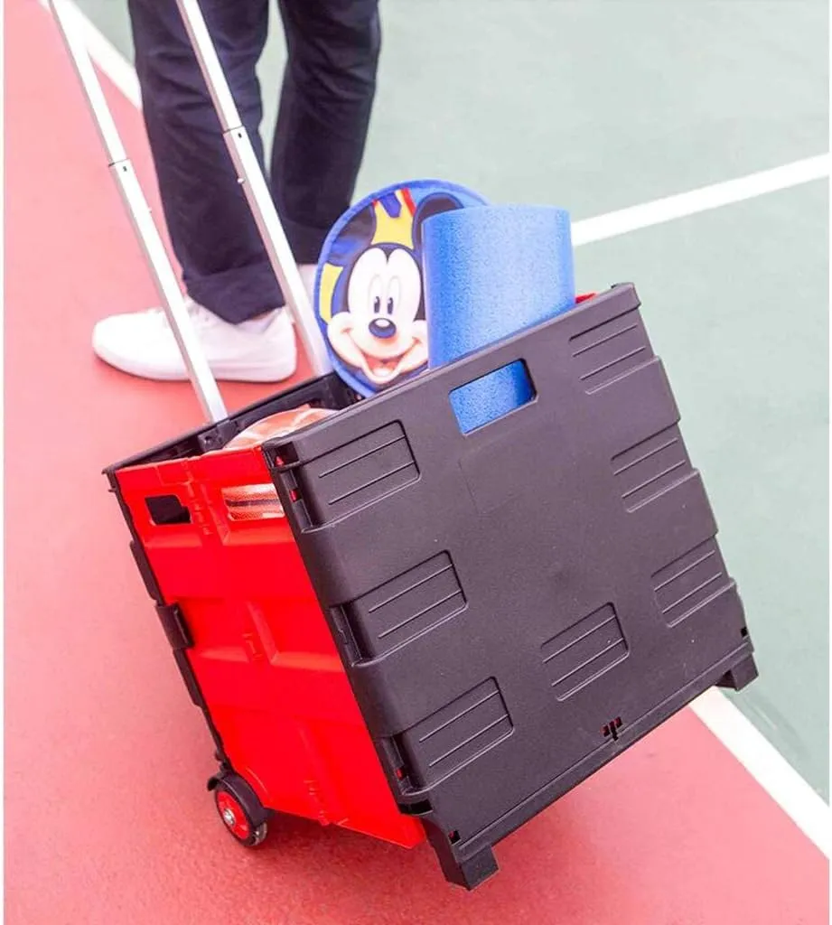 Utility Shopping Cart Shopping Trolley Portable Folding Large Capacity Small Trolley Rolling Trolley with Wheel Cover Black Can Hold 60 Lbs Portable Grocery Cart to Save Space