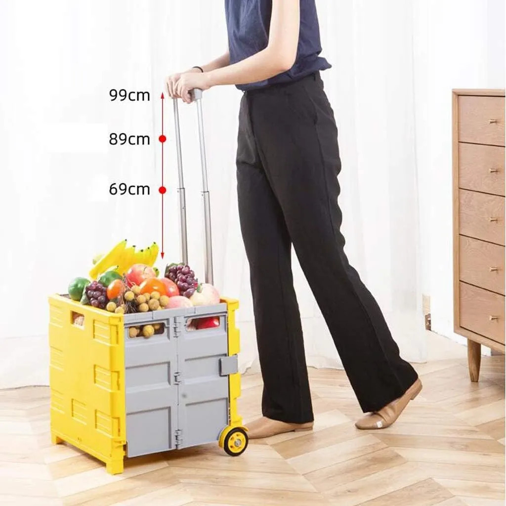 Utility Shopping Cart Shopping Trolley Portable Folding Large Capacity Small Trolley Rolling Trolley with Wheel Cover Black Can Hold 60 Lbs Portable Grocery Cart to Save Space