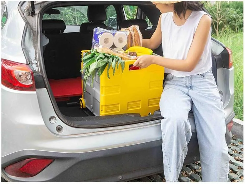 Utility Shopping Cart Shopping Trolley Portable Folding Large Capacity Small Trolley Rolling Trolley with Wheel Cover Black Can Hold 60 Lbs Portable Grocery Cart to Save Space