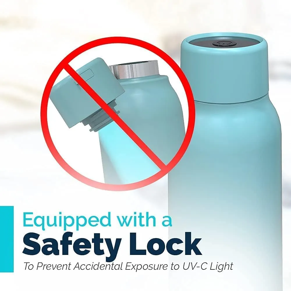 UV self-Cleaning and Water-Purifying Bottle -18.6 Ounce Insulated Rechargeable Stainless-Steel Tumbler w/Safety Lock Prevents Accidental Exposure for Outdoor and Emergency use