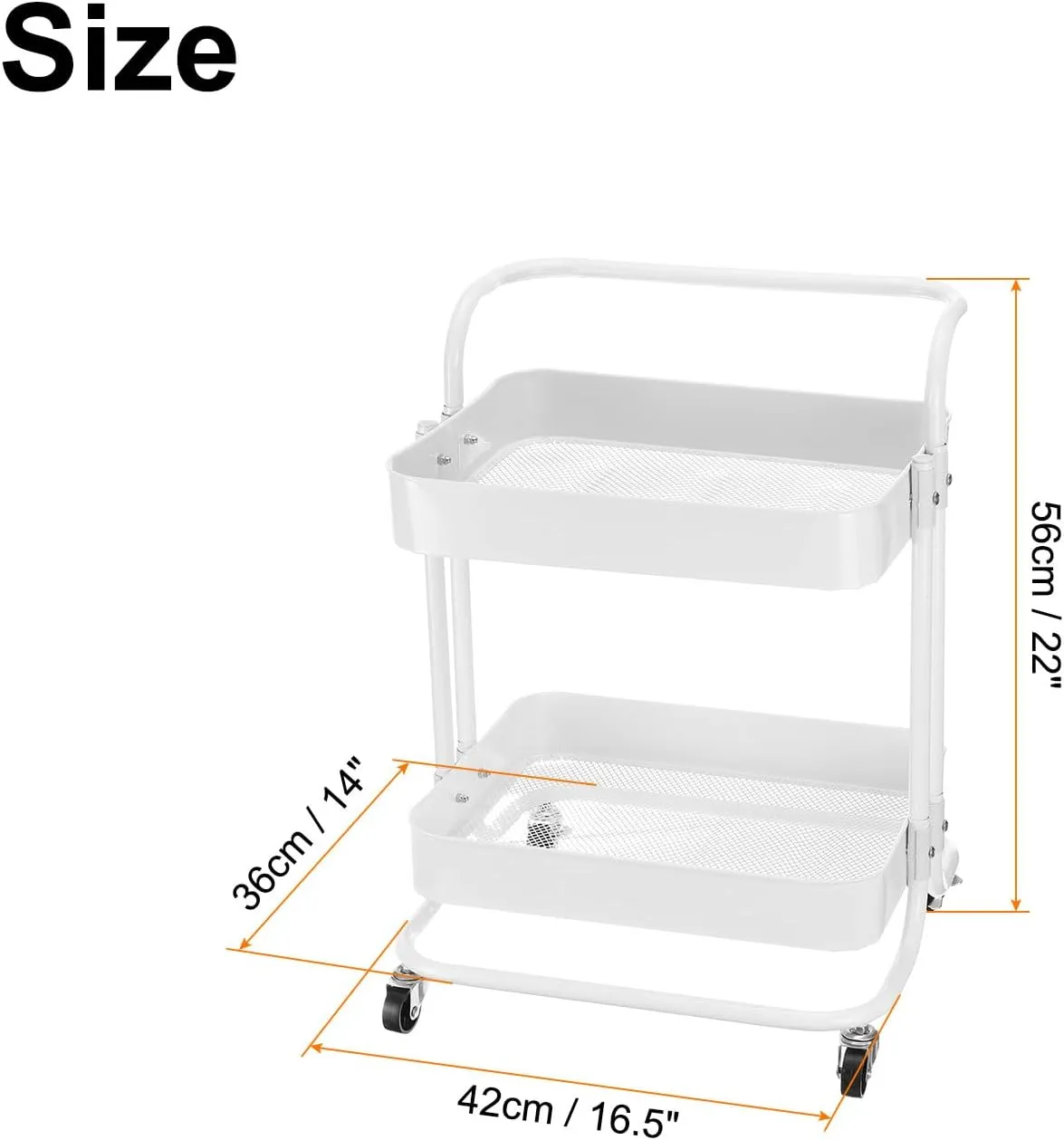 uxcell 2 Tier Rolling Cart,Rolling Storage Cart with Handle and Lockable Wheels Kitchen Cart, Storage Trolley Organizer Cart for Living Room, White