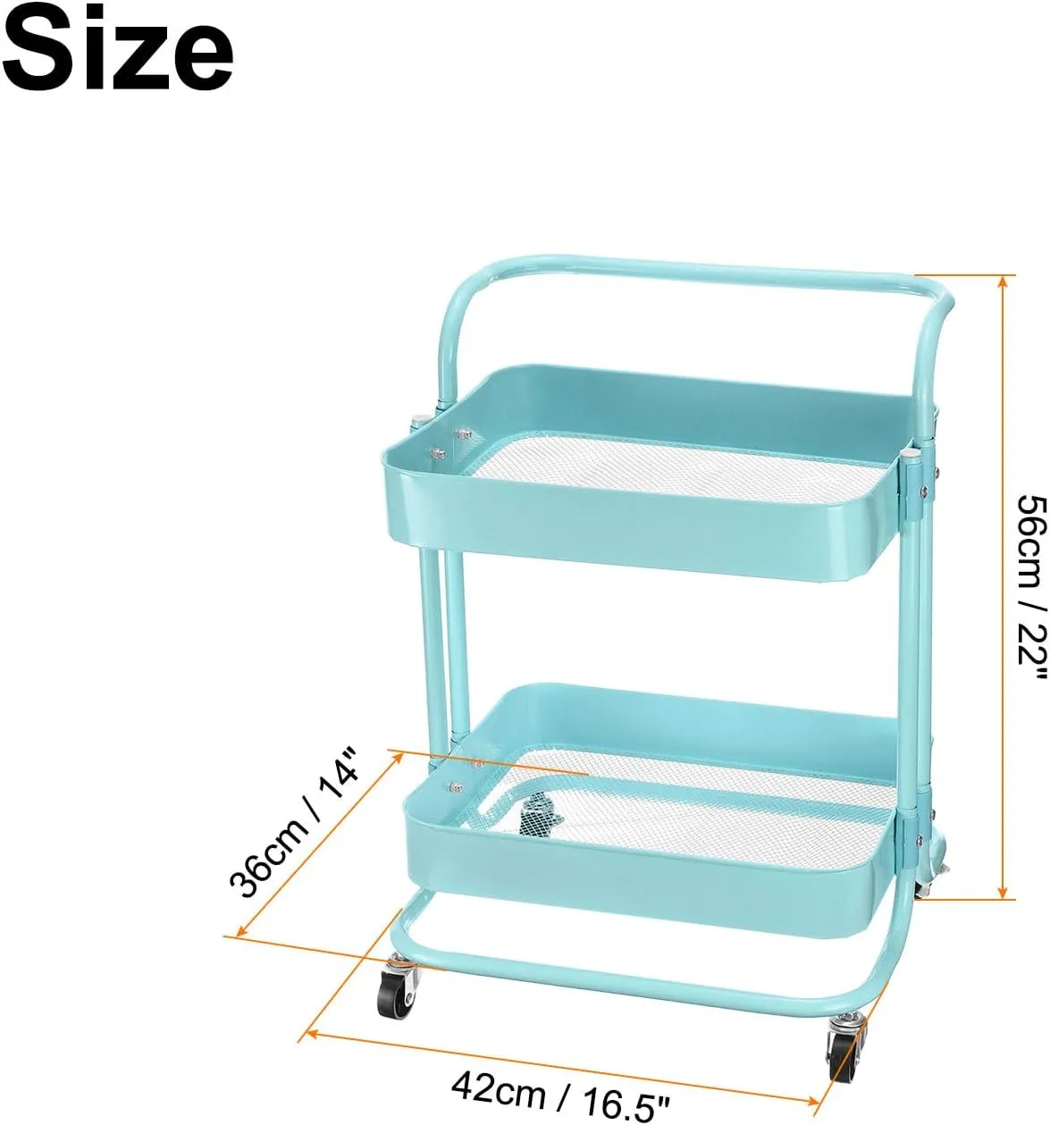 Uxcell 2 Tier Rolling Storage Cart With Handle and Lockable Wheels for Kitchen, Living Room - Blue Trolley Organizer